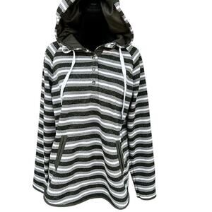 Eddie Bauer striped, hoodie with quarter snap and pockets, women's size L
